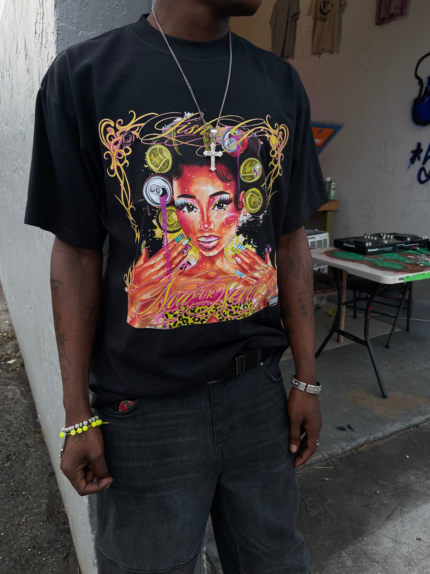 LISHA G Black "Now Or Never" T-Shirt